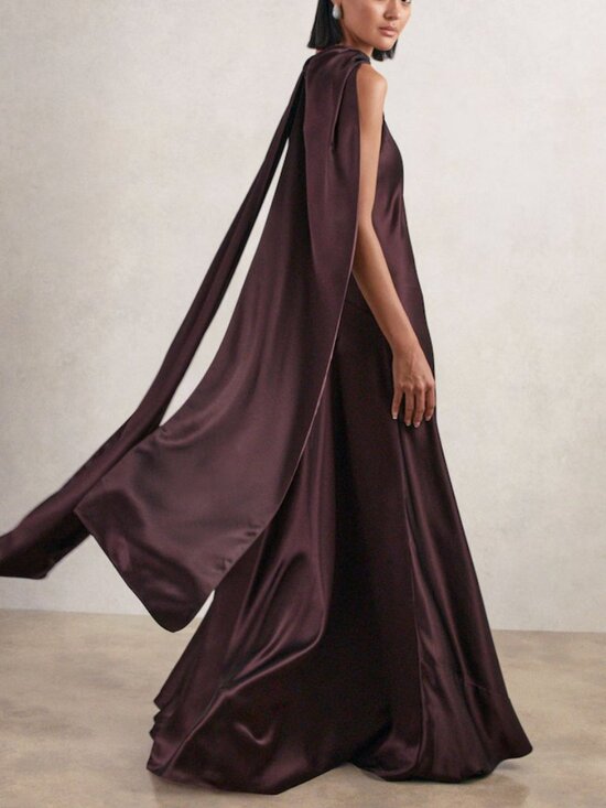 Reiss Dresses & Skirts - REISS Fae Satin Cape Maxi Dress Gown Burgundy Satin Event Party Cocktail